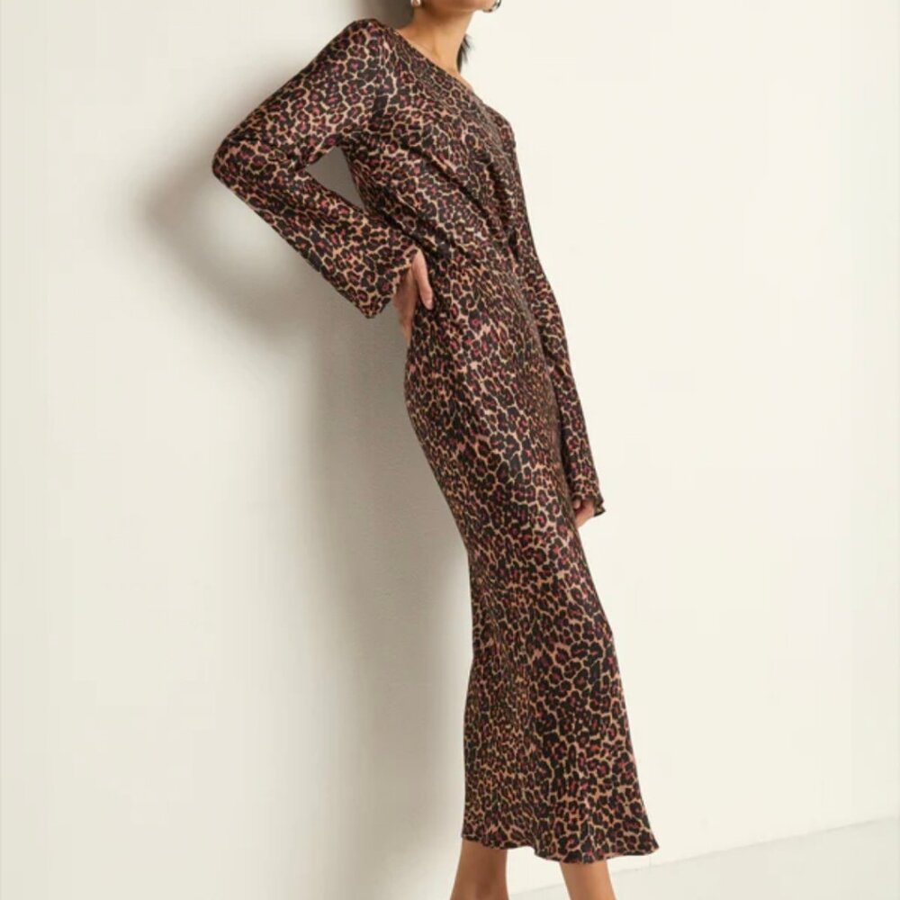 Nation Los Angeles Assaka Midi Dress - Winter Leopard Brown/Multi